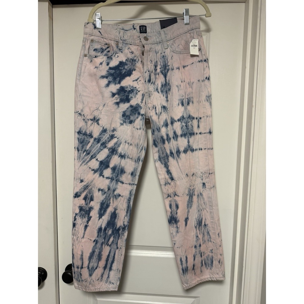 Gap High Rise Cheeky Straight Jeans pink and blue tie-dye, Size 8/29